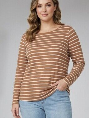 cleo Brown and Cream Striped Long Sleeve Top